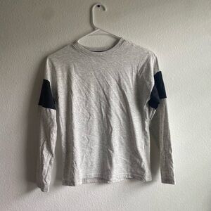 Gray and Black Long Sleeve Tee with Color-Block Design